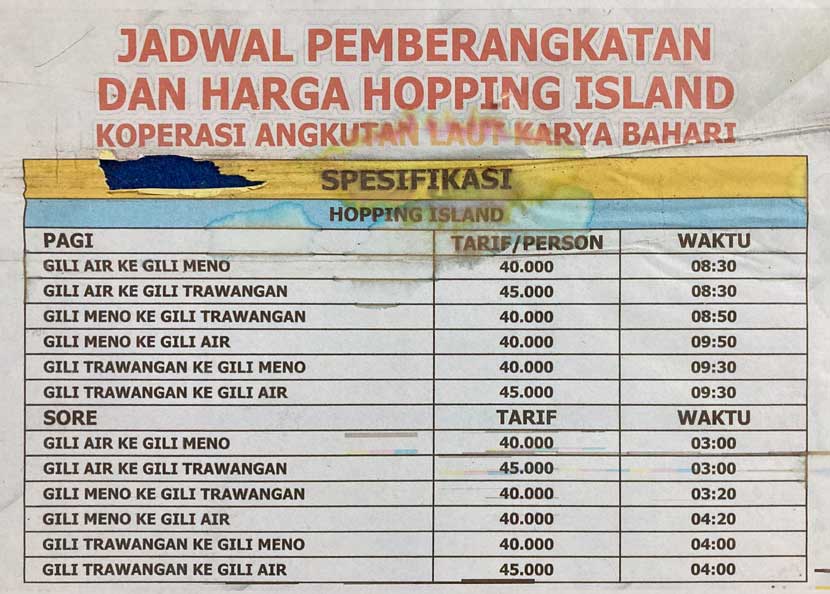 horario de los slow boat de las Islas Gili