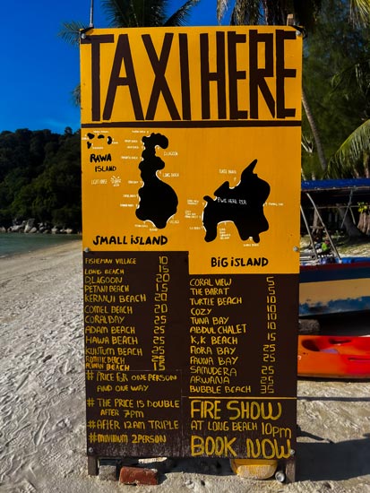 Precios del taxi-boat en las Islas Perhentian