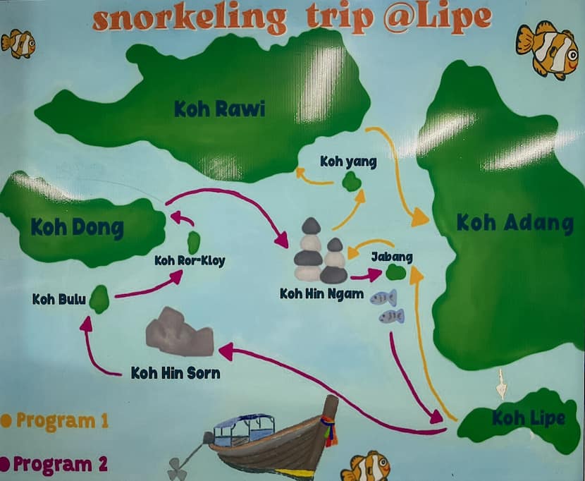 Itinerario de los dos snorkel trips más típicos que hacer en Koh Lipe
